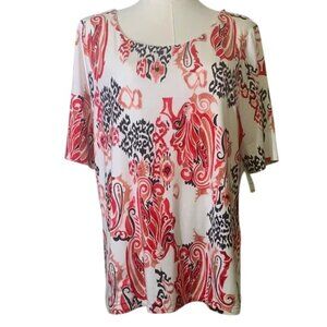 Chico's Pink and Orange Relaxed 3/4 Sleeve Blouse